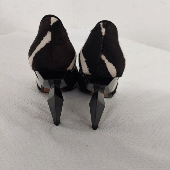 Fendi Italy Brown White Calf-hair Pointed Toe Diamond Cut Heeled Pump Size 36.5 - Picture 5 of 11